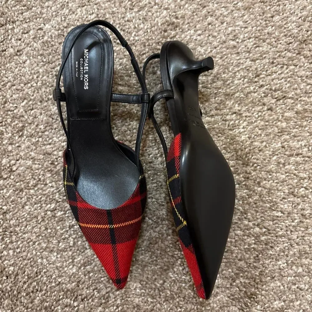 Michael Kors black and red plaid kitten heel. Size 6.5